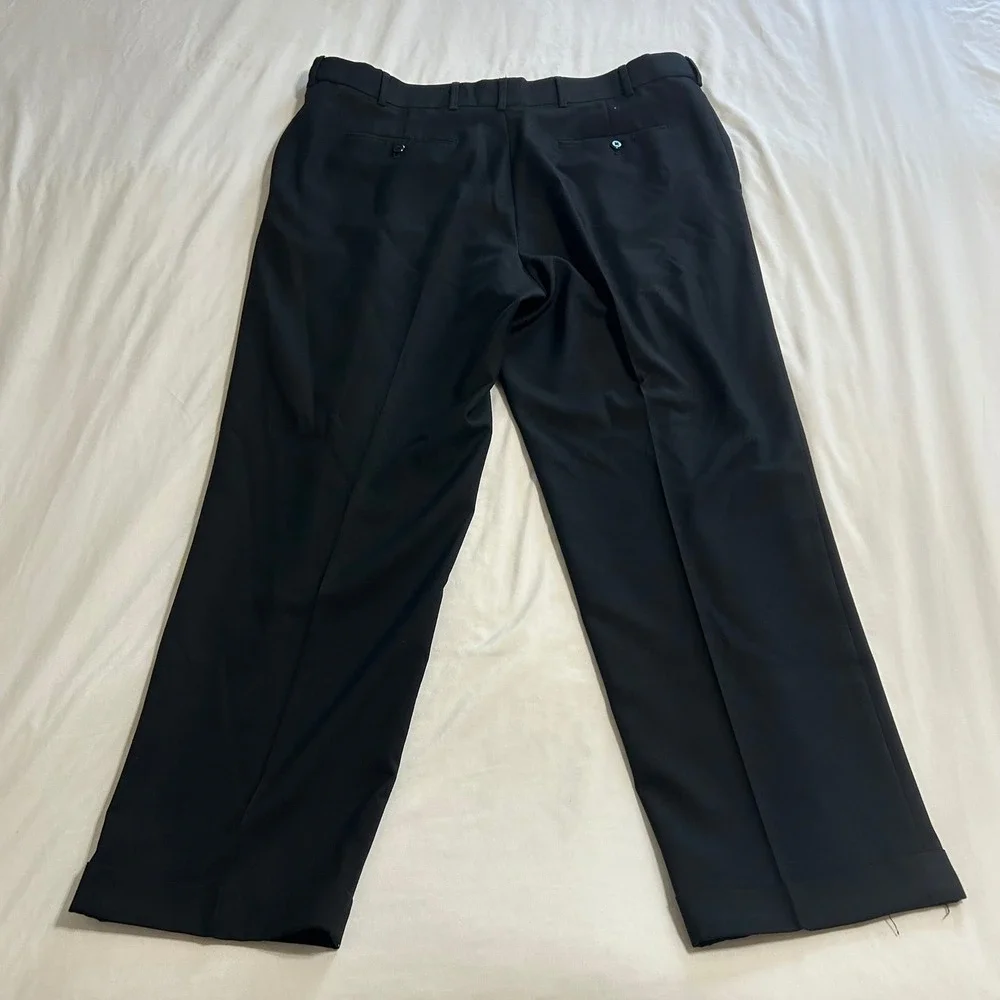 Stafford Travel Classic Fit Black Sharkskin Pleated Cuffed Dress Pants 42x30